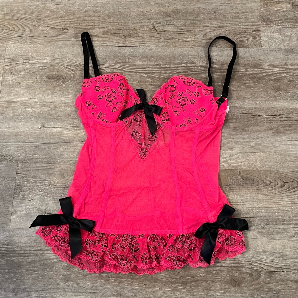 Victoria's Secret Neon Red Merry Widow Corset Size 34D